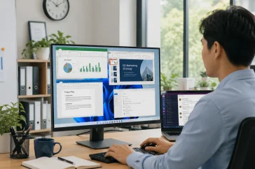 Nhân viên IT làm việc trên hệ thống máy tính tại văn phòng
